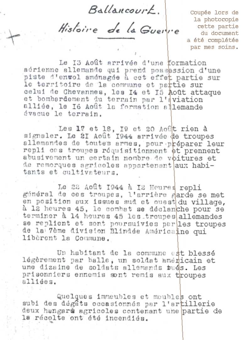 Document "Ballancourt. Histoire de la guerre"