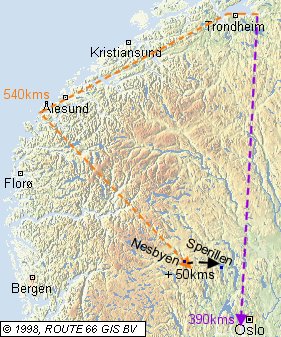 Le trajet entre Vaernes et Oslo