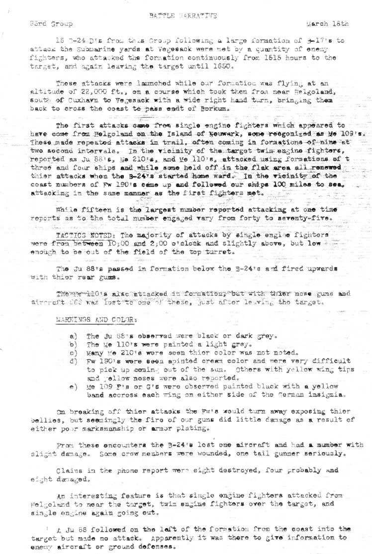 93 BG Battle narrative on March 18, 1943
