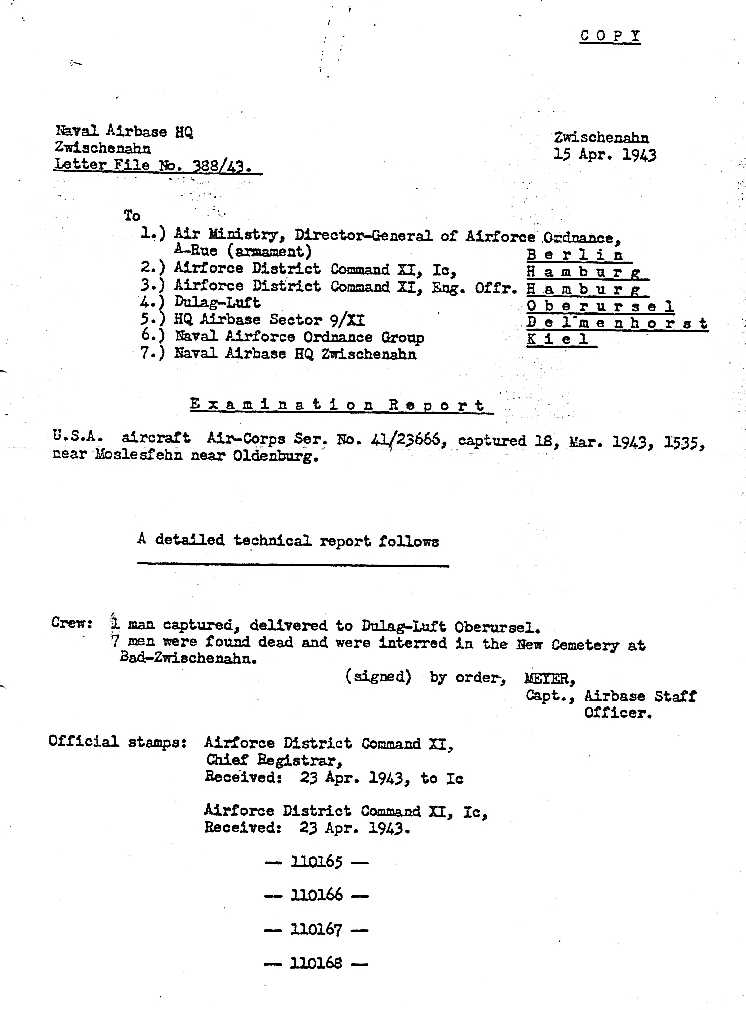 German Examination Report of Airforce District Command XI